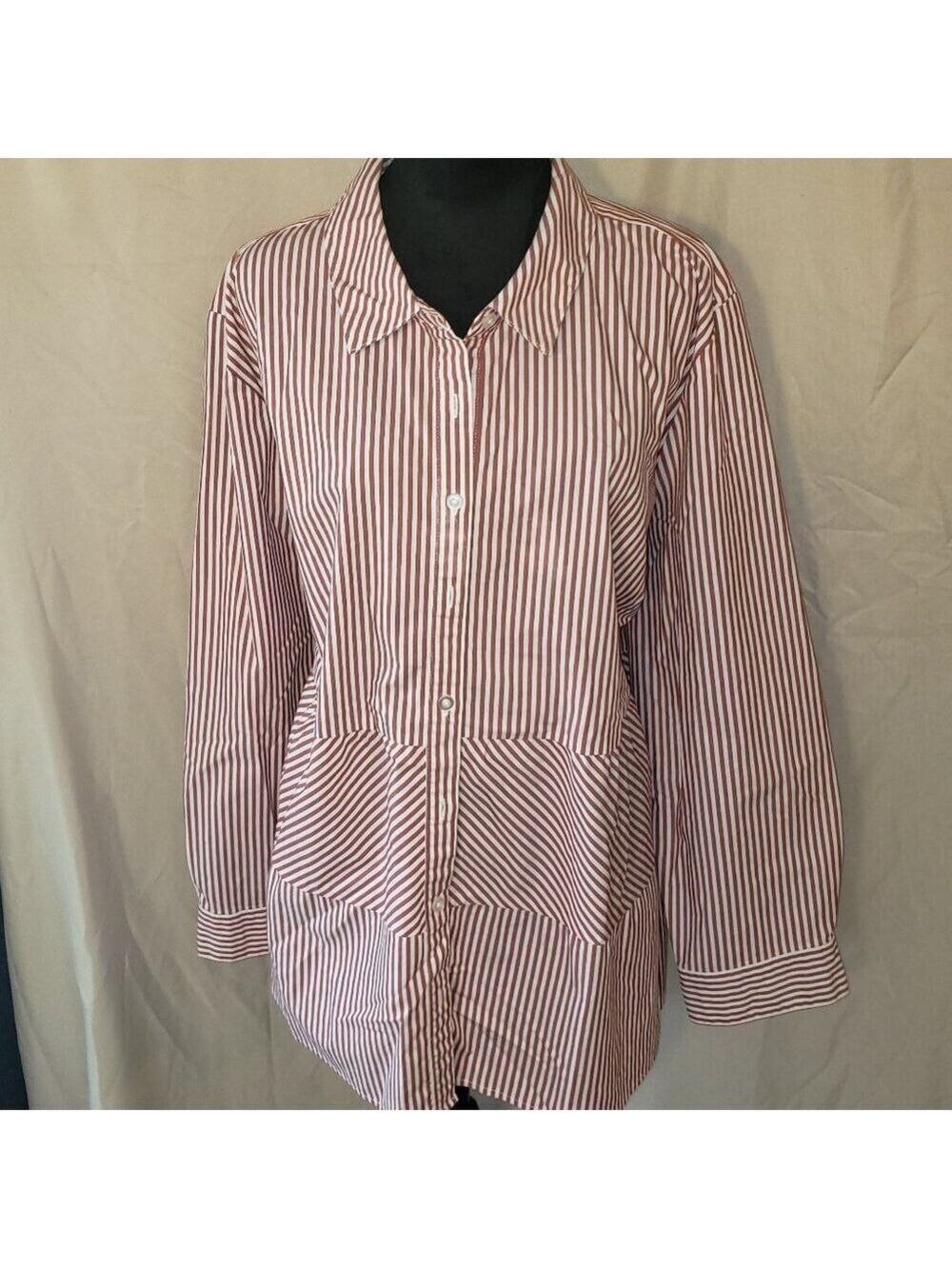 d & co. 2X Striped Button-Down Shirt, Red